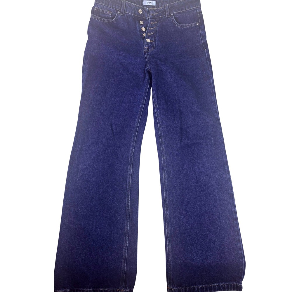 Forever 21 Wide Leg Jeans Women Size 27 Blue Excellent Button Fly High Rise